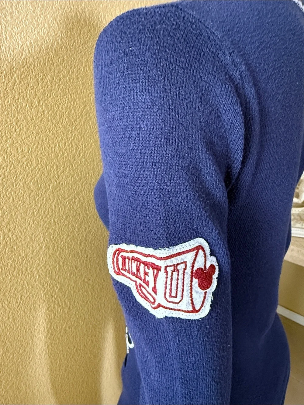 Disneyland Y2K Navy Mickey Mouse Patch V-Neck Cardigan Sweater